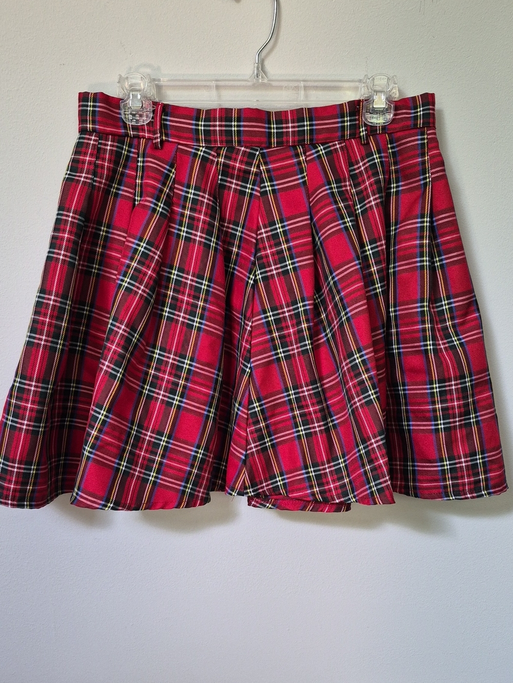 Y2K Red Tartan Plaid Circle Skirt Juniors L Skater Punk Twee School Girl Britney